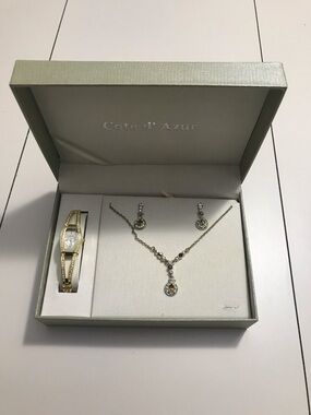 Cote d' Azur Gold Tone Watch Earring Necklace Set Mediterranean Style Classic